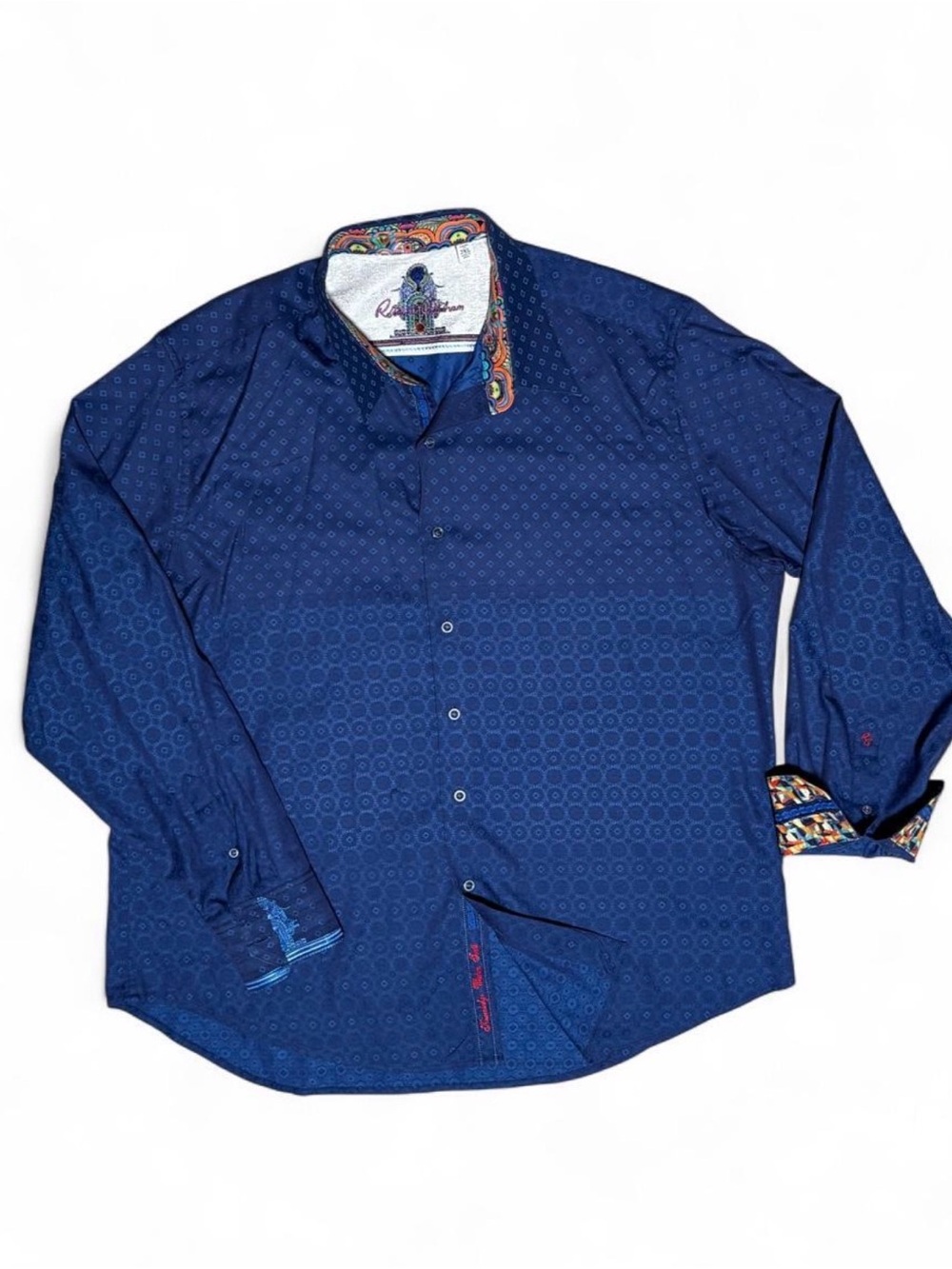 Robert Graham Navy Blue Geometric Print Button-Down Shirt